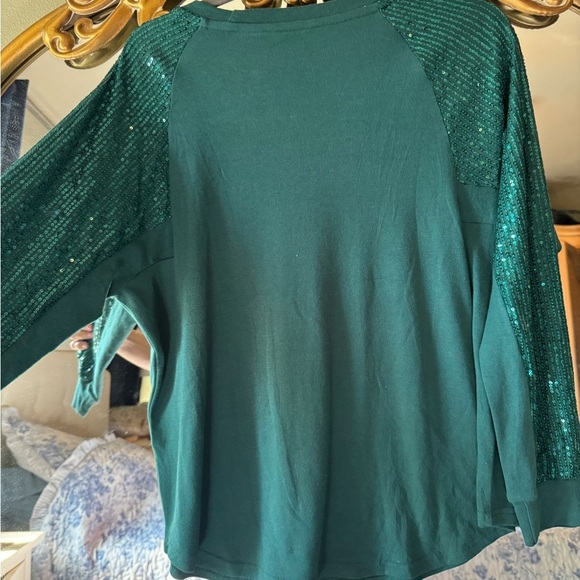 Emerald Green Sequin Sleeve Top - Picture 2 of 5